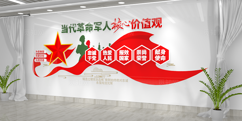当代革命军人核心价值观军人文化墙党建文化墙