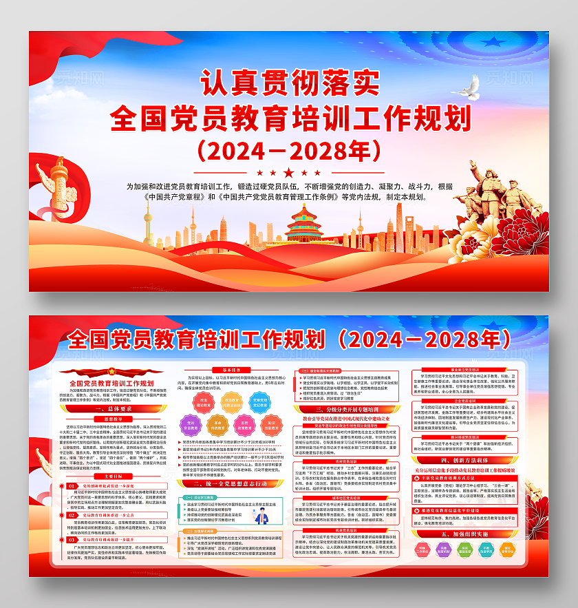 蓝色大气国潮风全国党员教育培训工作规划宣传栏展板设计党政党建
