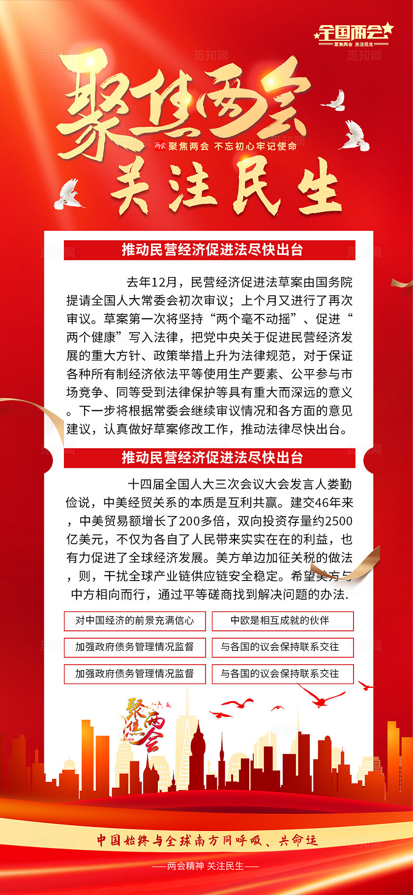 红色大气两会精神聚焦两会关注民生两会精神文案聚焦2025全国两会