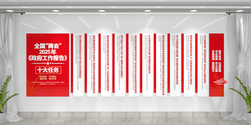 学习贯彻2025年全国两会工作报告十大任务文化墙党建文化墙