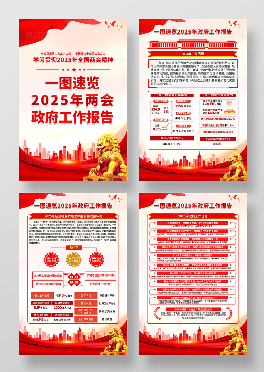 简单大气红色党建聚焦两会工作报告会议精神