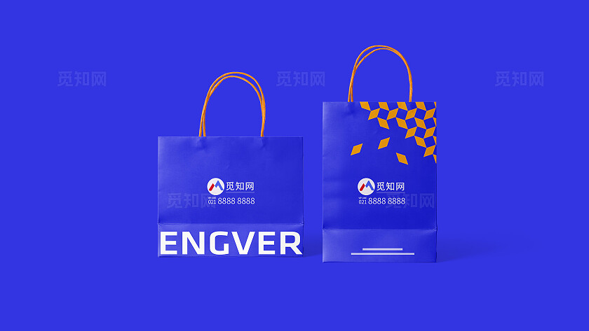 蓝色简约纸袋样机