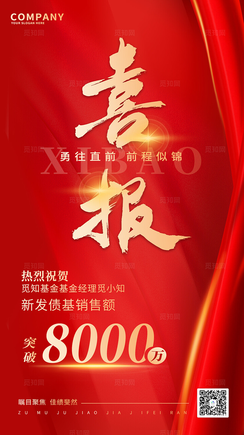 红色大气销售额优秀员工优秀销售喜报手机海报