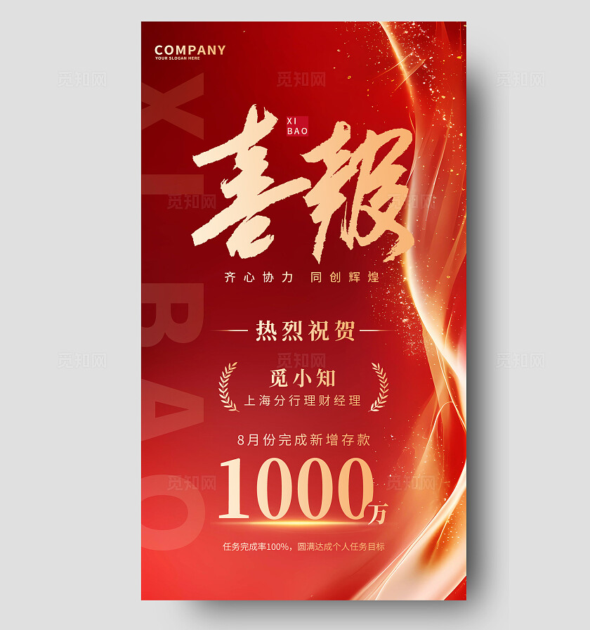 红色大气科技线条销售优秀员工喜报宣传海报