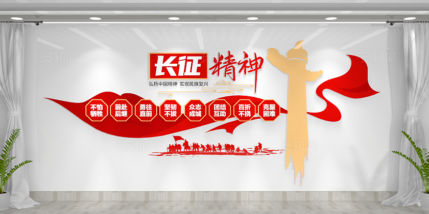 弘扬中国精神长征精神文化墙党建文化墙