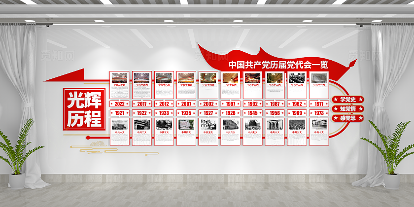 党史馆历代党代会一览党的光辉历程党建文化墙