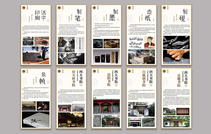 笔墨纸砚文化宣传挂画四大书院校园知识科普海报