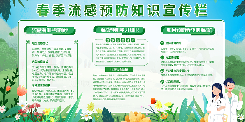 绿色简约春季流感宣传春季预防流感宣传展板