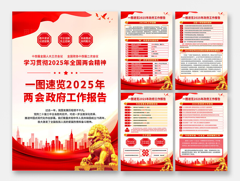 简单大气红色党建聚焦两会工作报告精神宣传海报