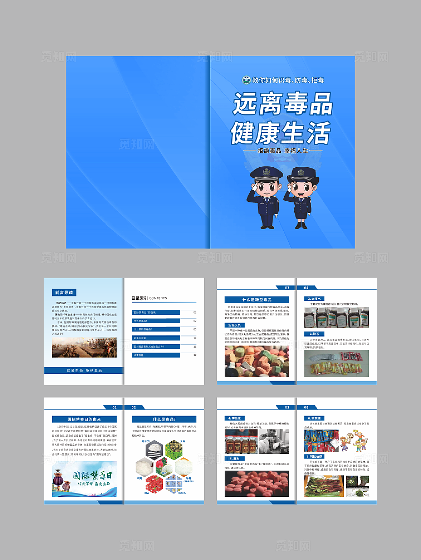 蓝色大气禁毒宣传画册