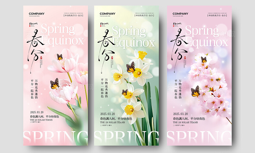 春天鲜花二十四节气春分节气手机宣传海报
