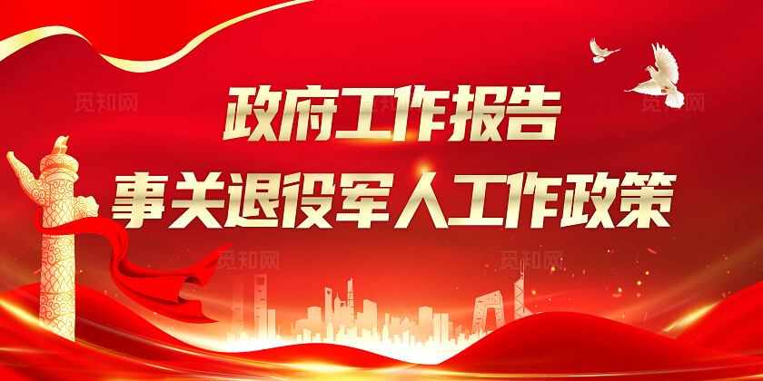 党建红色2025年聚焦两会工作报告事关退役军人工作政策宣传展板