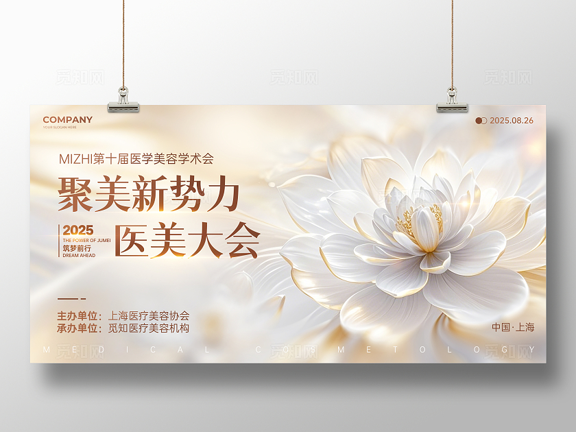 白金简约抽象背景风医美大会活动广告宣传展板医美医疗