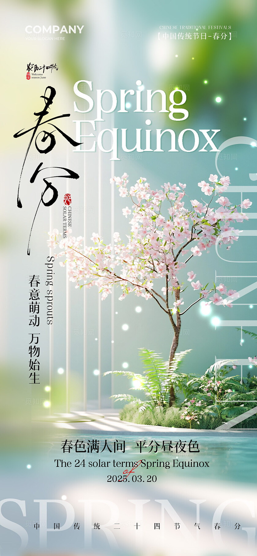 简约二十四节气春分节气手机宣传海报