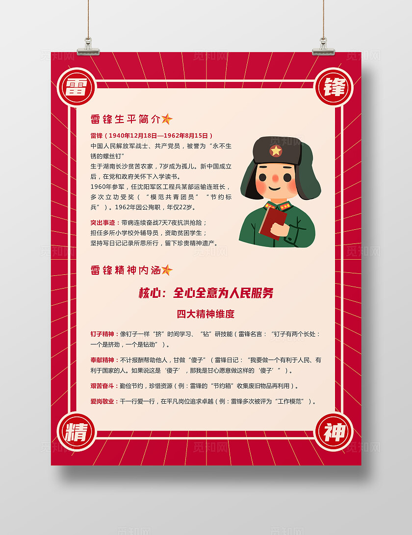 红色简约大气雷锋精神海报