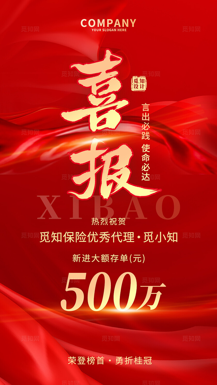 红色大气喜报手机文案海报