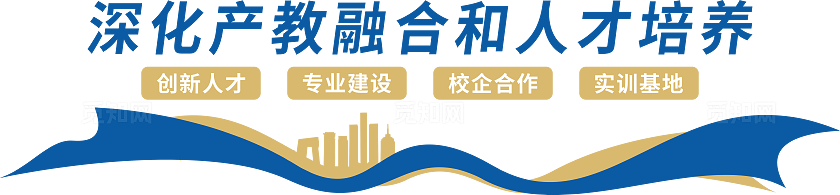 蓝色大气深化产教融合和人才培养文化墙设计
