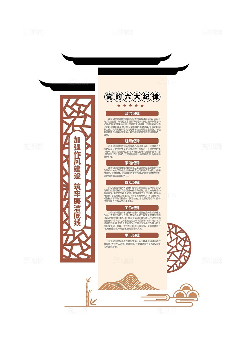 中国风竖版党的六大纪律作风建设廉政文化墙党建文化墙