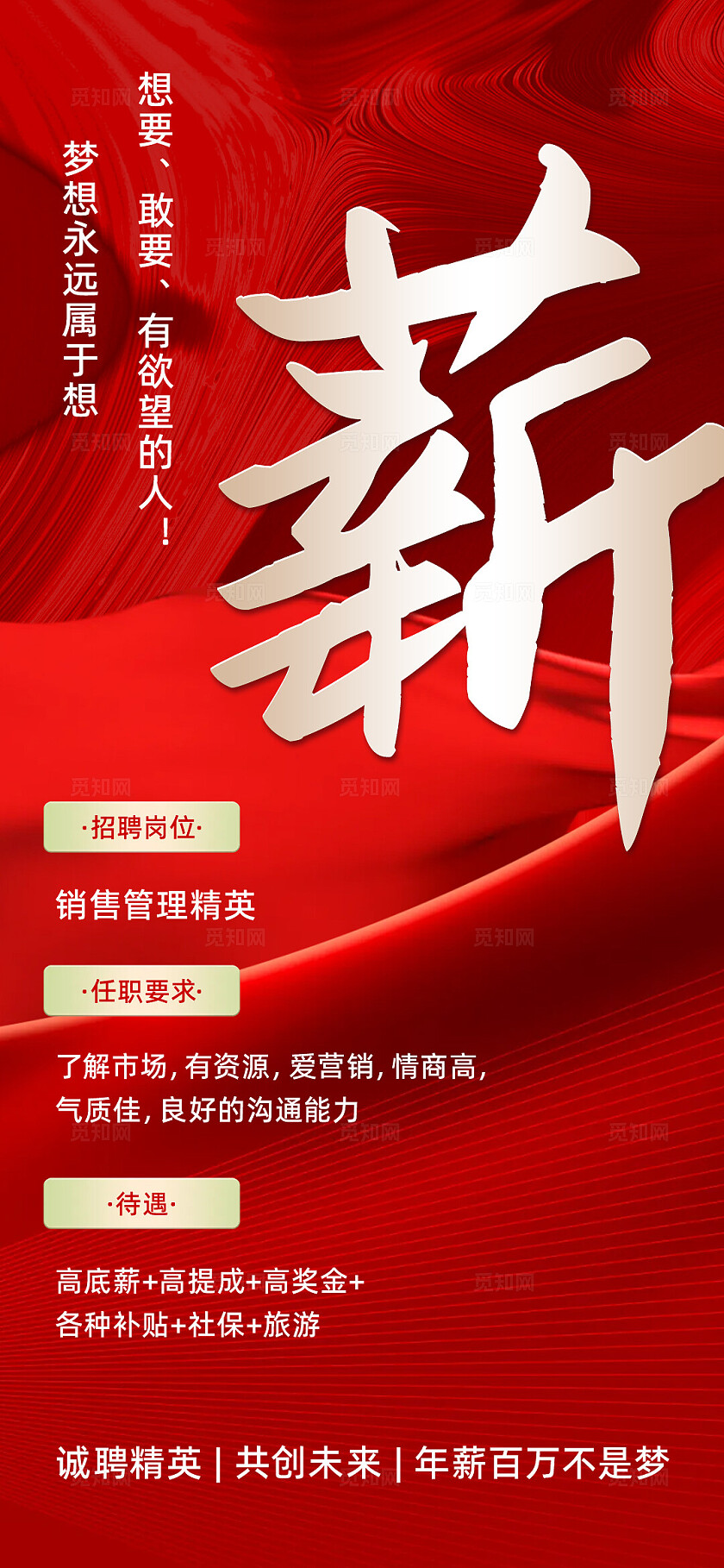 红色商务大气企业招聘手机海报