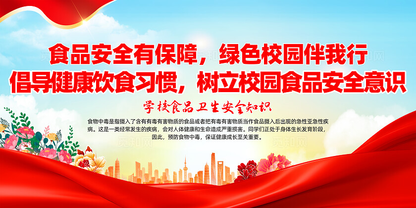 红色党建风大气学校食品卫生安全推广展示栏宣传