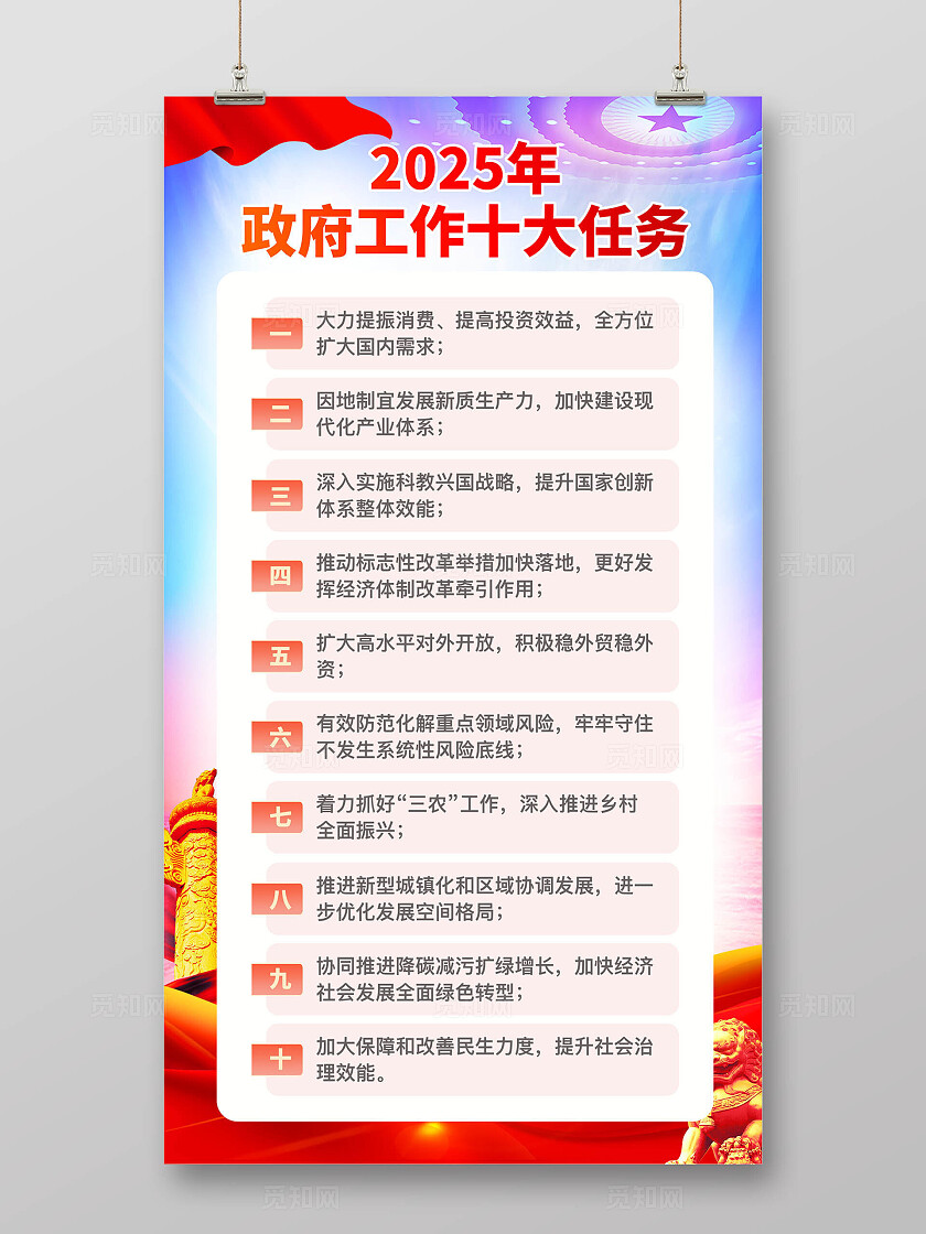 蓝色大气简约风2025年全国两会宣传海报