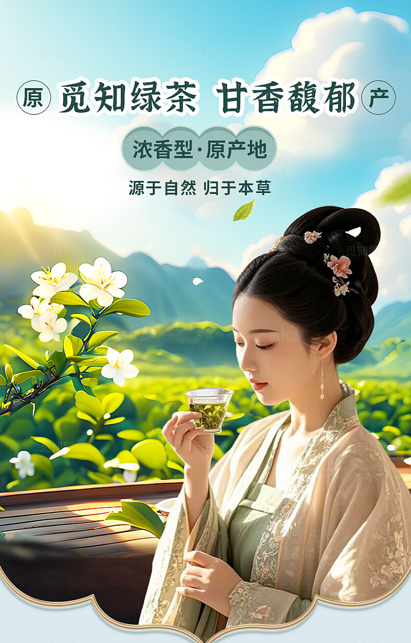 电商淘宝天猫手机端详情页春季清明绿茶龙井详情页