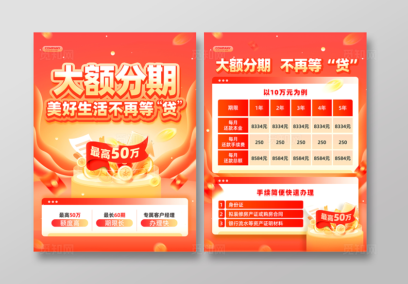 红色大气立体字风大额分期银行理财金融贷款宣传单
