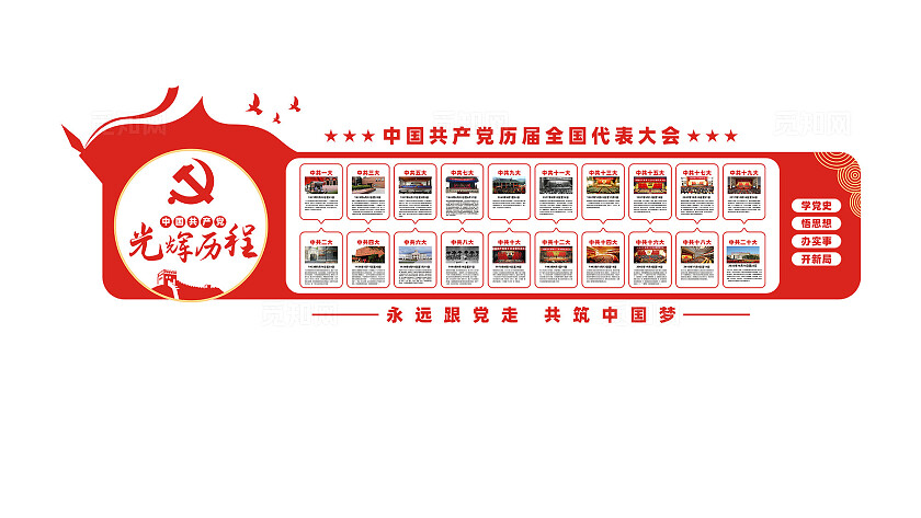中共历届党代会文化墙发展历程党史党建文化墙