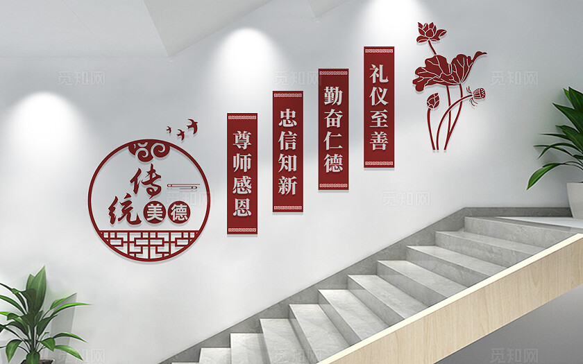传统美德校园楼梯文化墙