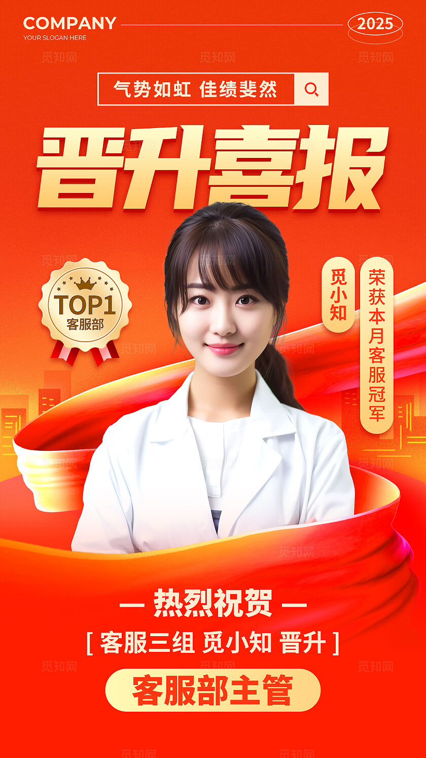 橙红色简约风晋升喜报手机文案海报