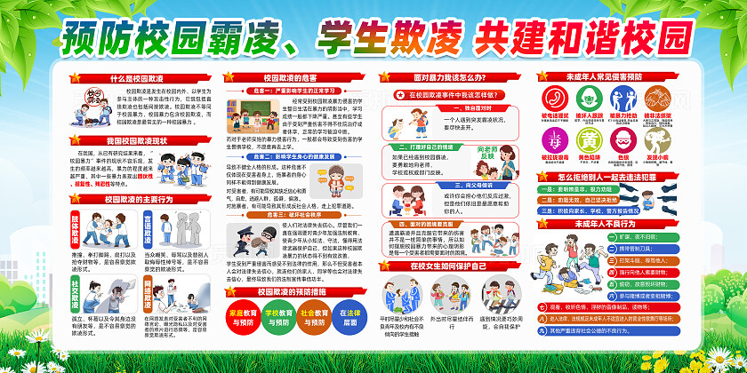 全国中小学生安全教育日共拒校园欺凌共建阳光校园展板宣传栏校园欺凌宣传栏