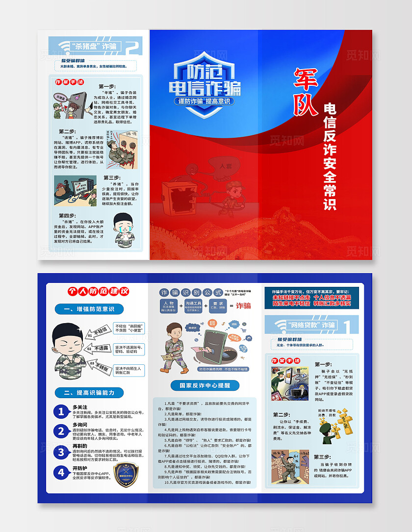 简单大气蓝色军队电信反诈安全常识宣传手册