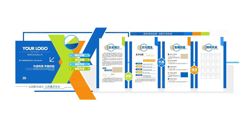 创意动感蓝色科技公司企业简介员工风采企业文化墙