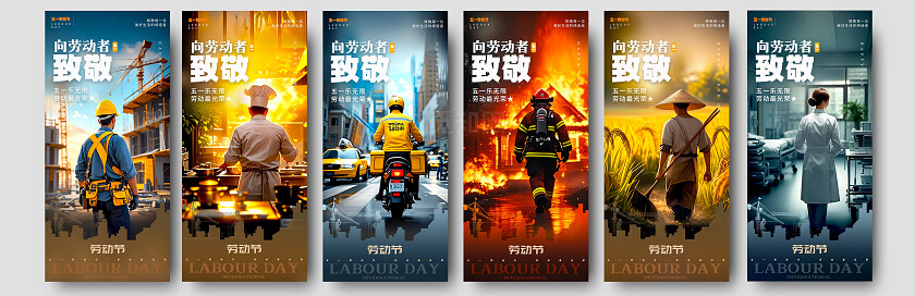 渐变色摄影风格劳动节劳动节手机宣传海报套图劳动节海报51劳动节