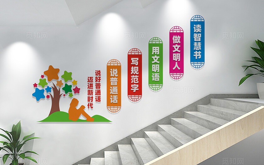校园学校楼梯文化墙宣传标语