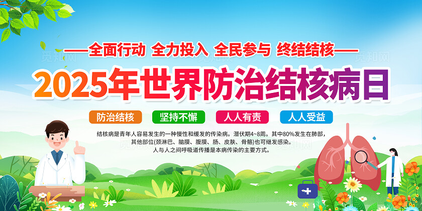 蓝色小清新2025年世界防治结核病日宣传栏展板背景