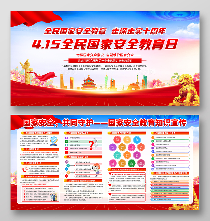蓝色清新简约2025年全民国家安全教育日宣传栏展板设计