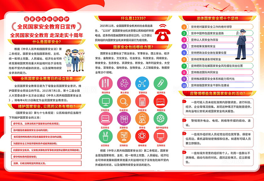 红色大气简约风2025年全民国家安全教育日宣传三折页设计