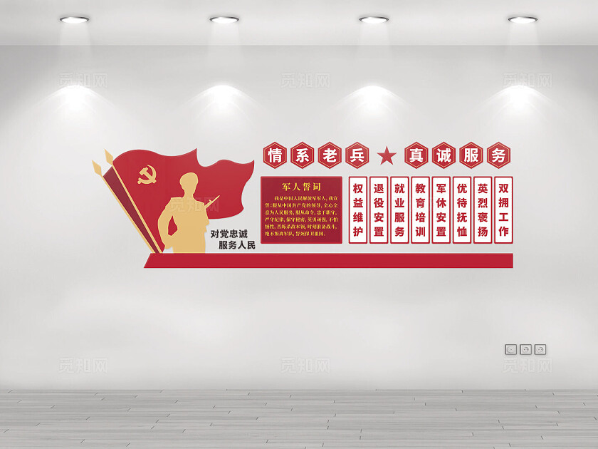 红色大气退役军人服务文化墙设计