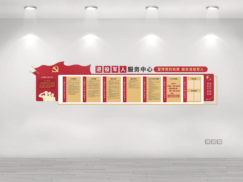 红色大气退役军人服务中心文化墙设计
