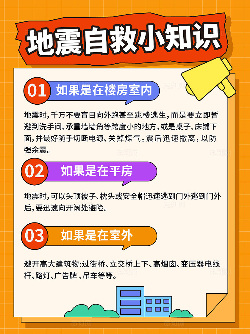 手绘风地震自救小知识小红书封面地震常识小红书封面