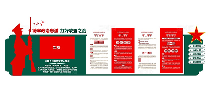 筑牢政治忠诚打好百年攻坚战军人文化部队文化墙