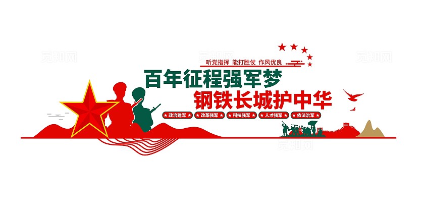 百年征程强军梦钢铁长城护中华军人宣传标语部队文化墙