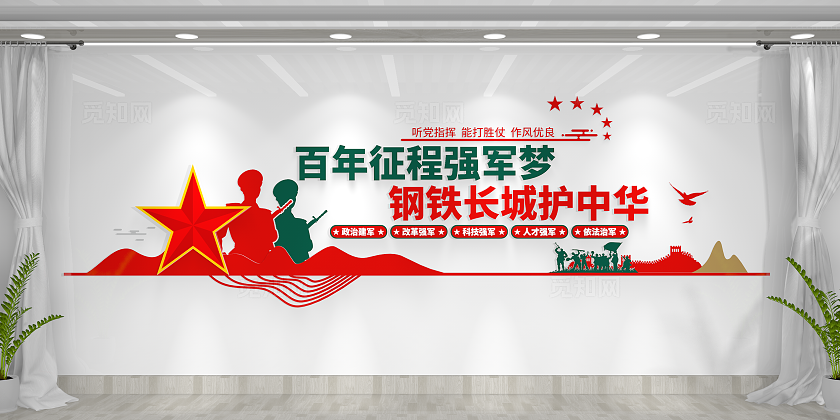 百年征程强军梦钢铁长城护中华军人宣传标语部队文化墙