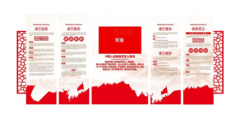 党建军人誓词四有军人四个自信四个意思部队文化墙军人背景墙