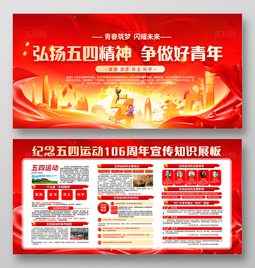 红色大气五四青年节宣传栏五四54青年节