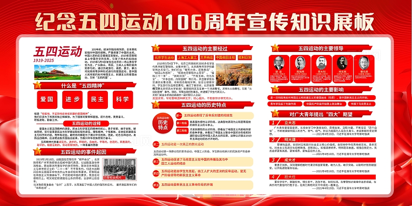 红色大气五四青年节宣传栏五四54青年节