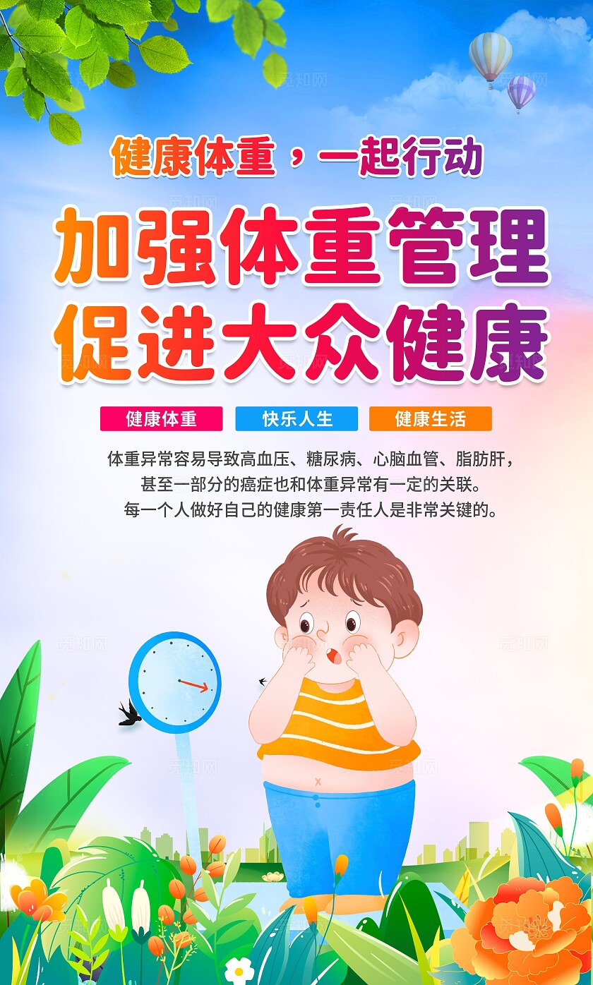 蓝色清新简约体重管理年宣传知识宣传套图海报设计体重管理宣传