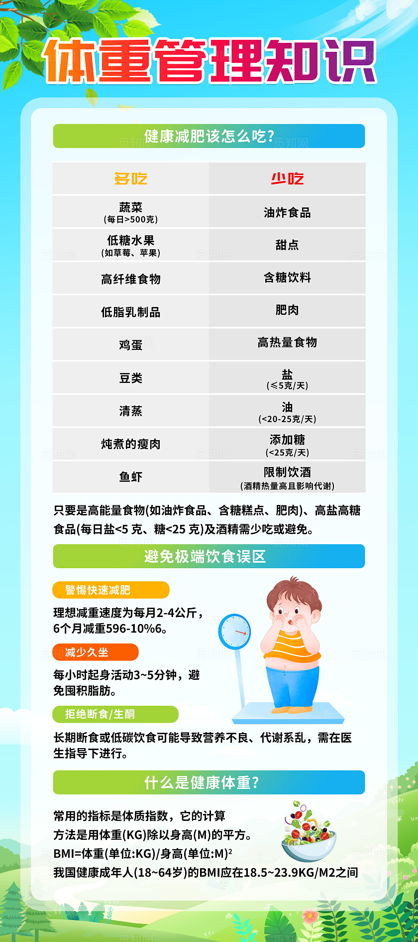 蓝色清新简约体重管理年宣传知识宣传易拉宝展架设计体重管理宣传
