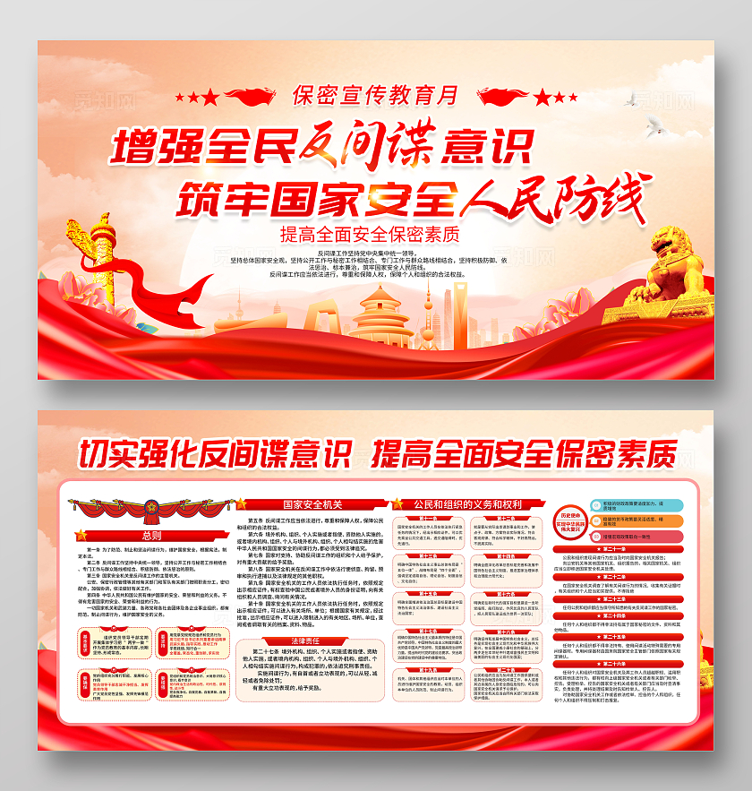 红色简约保密宣传教育月宣传栏